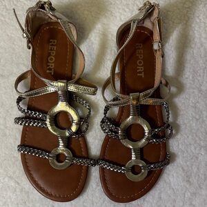 REPORT Gustava Gladiator Sandals Metallic Gold Chain Detail Size 8